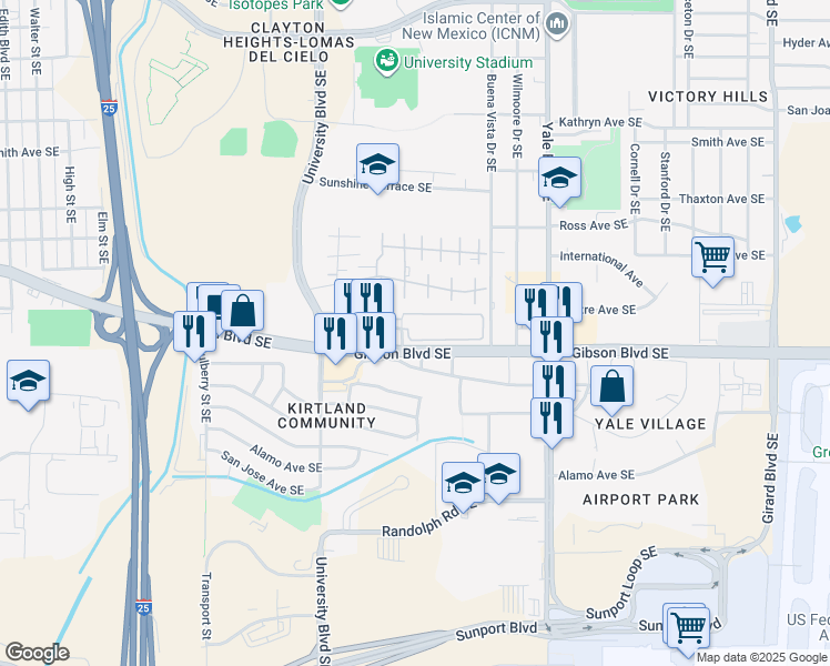 map of restaurants, bars, coffee shops, grocery stores, and more near 99999 Towne Center Lane in Albuquerque