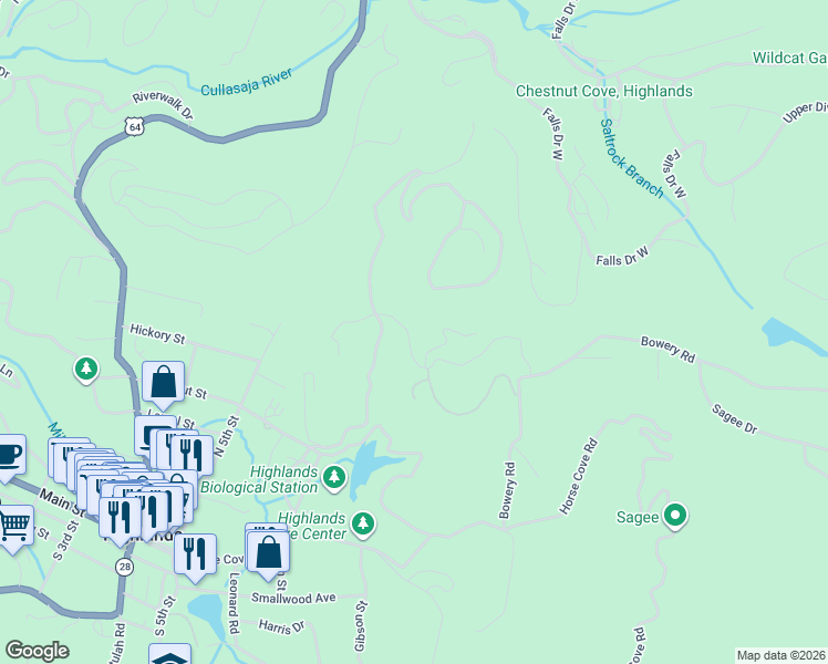 map of restaurants, bars, coffee shops, grocery stores, and more near 111 Upper Lake Road in Highlands