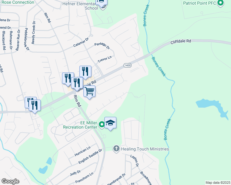 map of restaurants, bars, coffee shops, grocery stores, and more near 1205 October Place in Fayetteville
