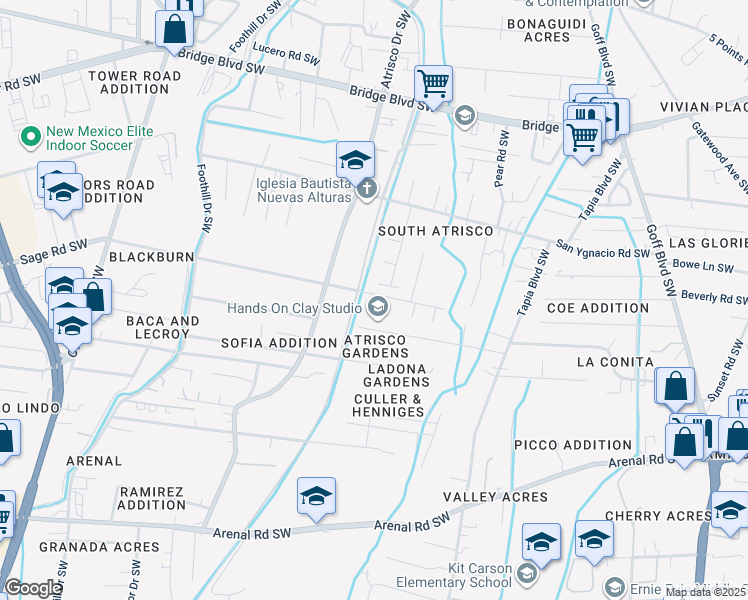 map of restaurants, bars, coffee shops, grocery stores, and more near 2212 Rosendo Garcia Road Southwest in Albuquerque