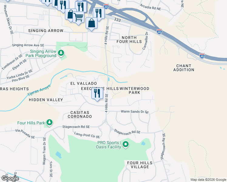 map of restaurants, bars, coffee shops, grocery stores, and more near 600 Winterwood Place Southeast in Albuquerque