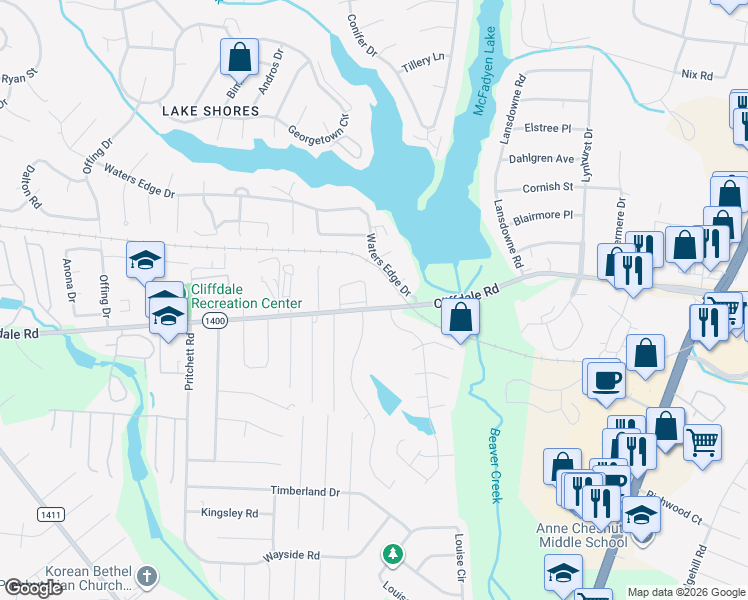 map of restaurants, bars, coffee shops, grocery stores, and more near 524 Mill Cove in Fayetteville
