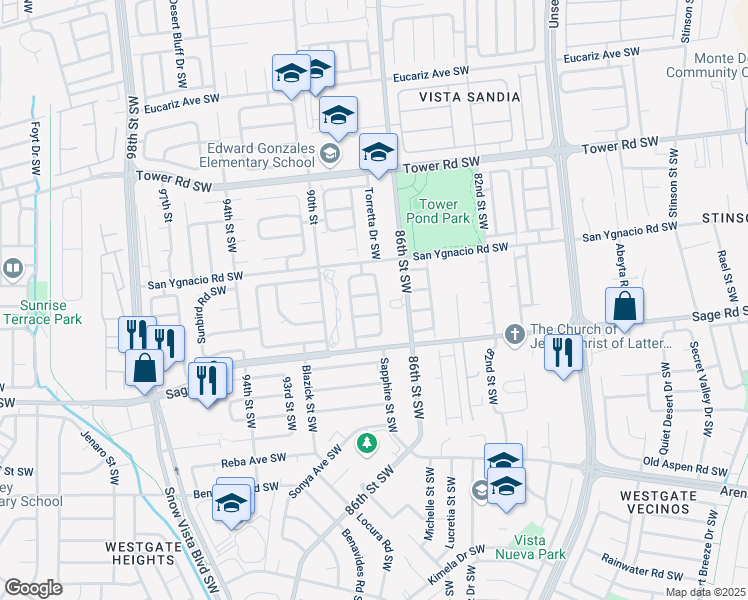 map of restaurants, bars, coffee shops, grocery stores, and more near 8700 Sun Avenue Southwest in Albuquerque