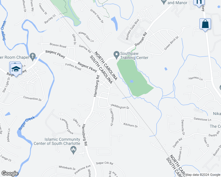 map of restaurants, bars, coffee shops, grocery stores, and more near 7001 Broughton Lane in Indian Land