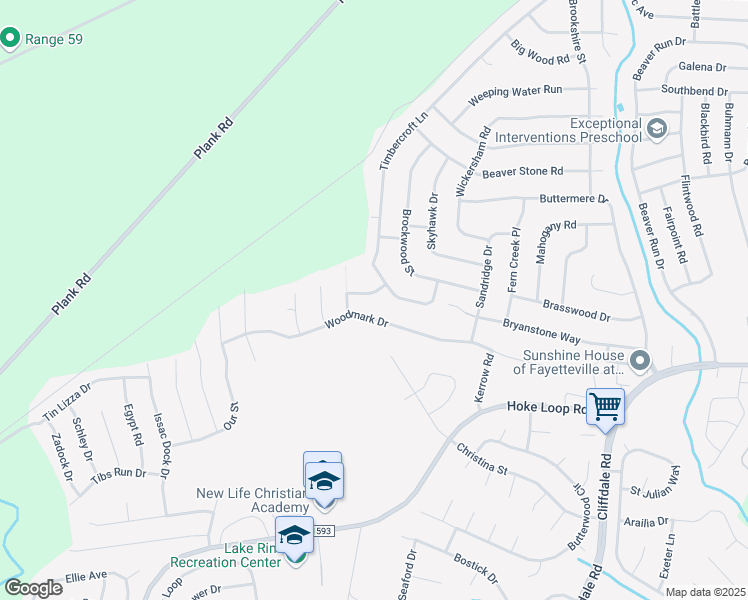 map of restaurants, bars, coffee shops, grocery stores, and more near 6905 Flying Cloud Lane in Fayetteville
