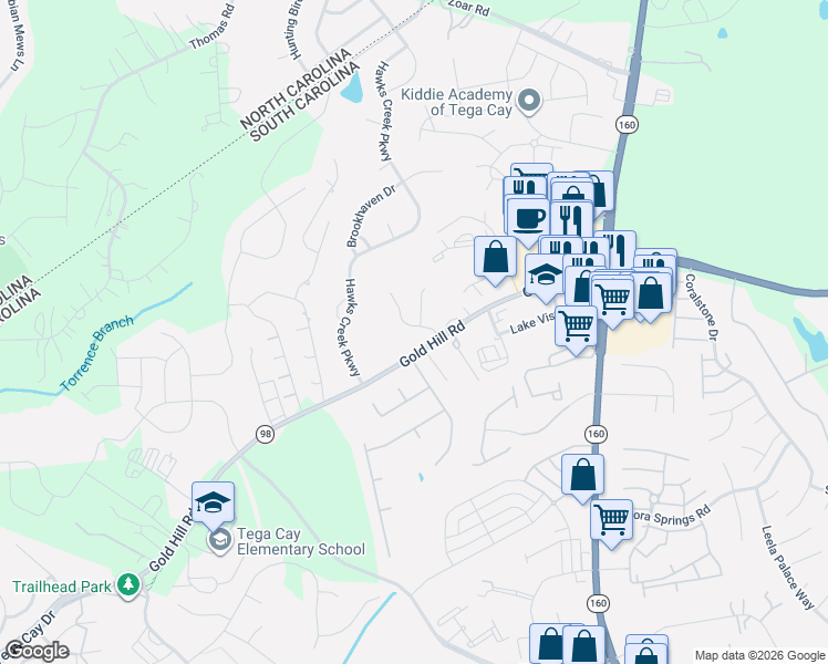 map of restaurants, bars, coffee shops, grocery stores, and more near 1838 Gold Hill Road in Fort Mill