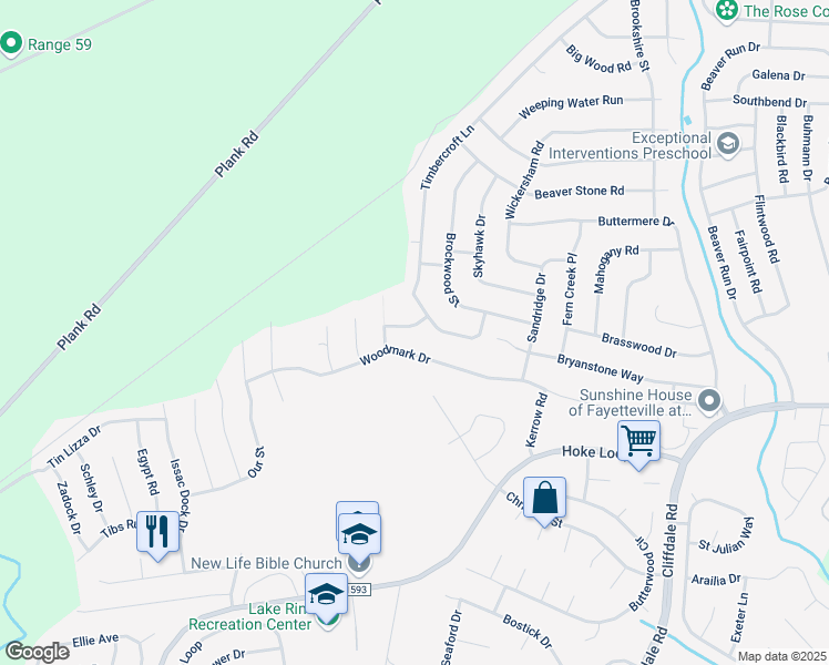 map of restaurants, bars, coffee shops, grocery stores, and more near 6905 Flying Cloud Lane in Fayetteville