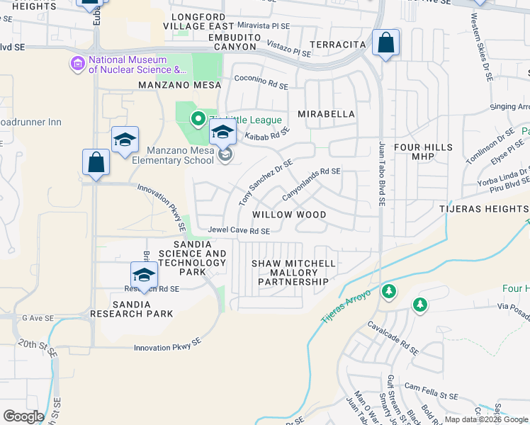 map of restaurants, bars, coffee shops, grocery stores, and more near 1100 Salinas Street Southeast in Albuquerque
