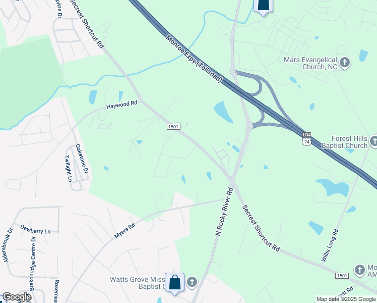 map of restaurants, bars, coffee shops, grocery stores, and more near 5151-5321 Secrest Short Cut Road in Monroe