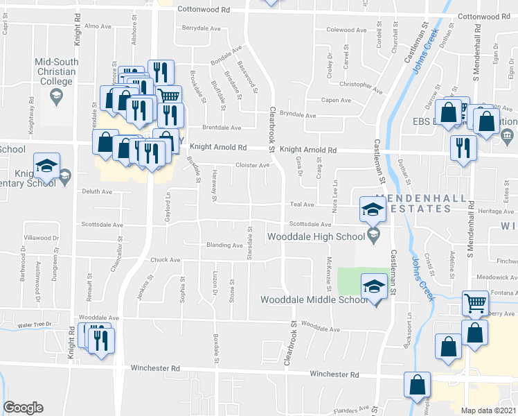 map of restaurants, bars, coffee shops, grocery stores, and more near 3264 Starsdale Street in Memphis