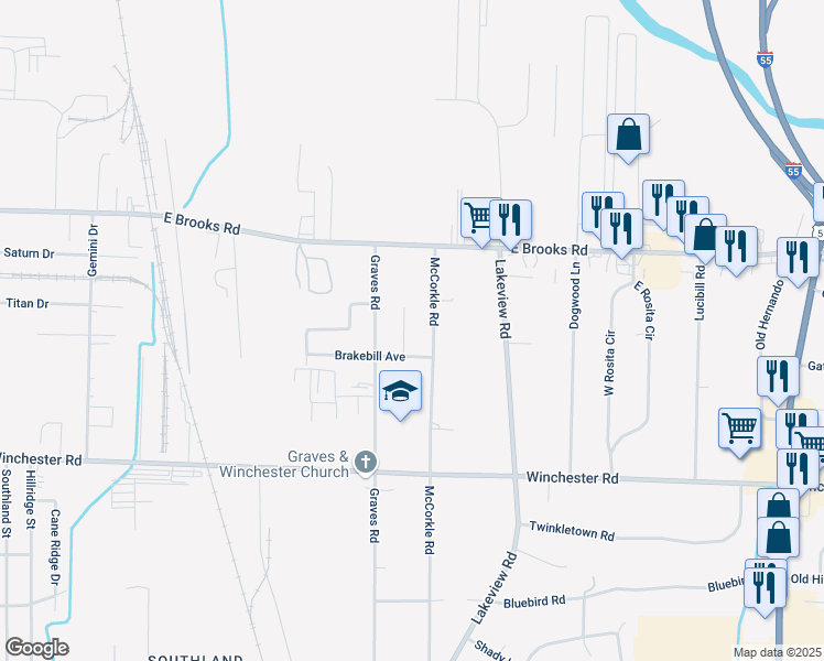 map of restaurants, bars, coffee shops, grocery stores, and more near 3269 McCorkle Road in Memphis
