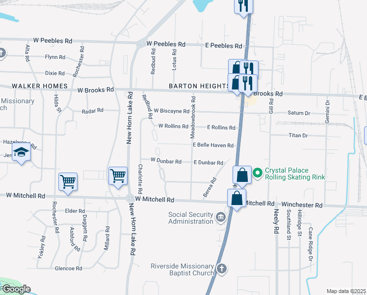 map of restaurants, bars, coffee shops, grocery stores, and more near 13 West Belle Haven Road in Memphis