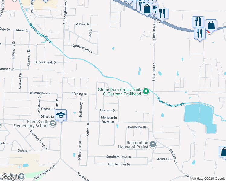 map of restaurants, bars, coffee shops, grocery stores, and more near 1300 Pyramid Drive in Conway