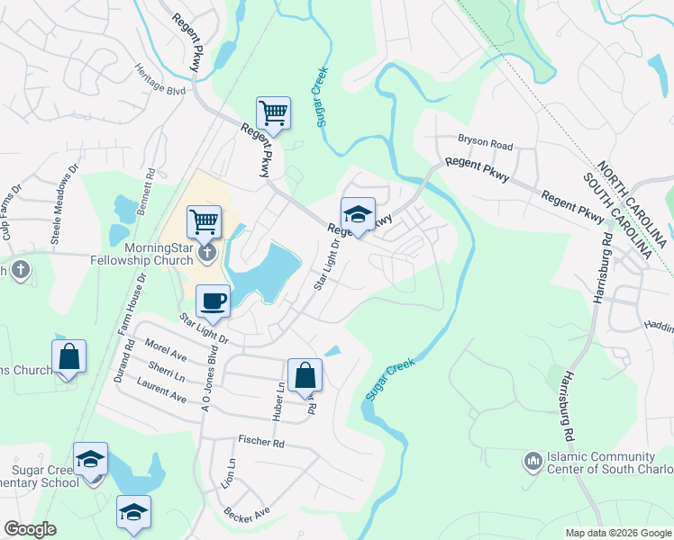 map of restaurants, bars, coffee shops, grocery stores, and more near 1066 Albany Park Drive in Fort Mill