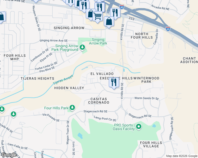 map of restaurants, bars, coffee shops, grocery stores, and more near 628 Granite Point Tr Southeast in Albuquerque