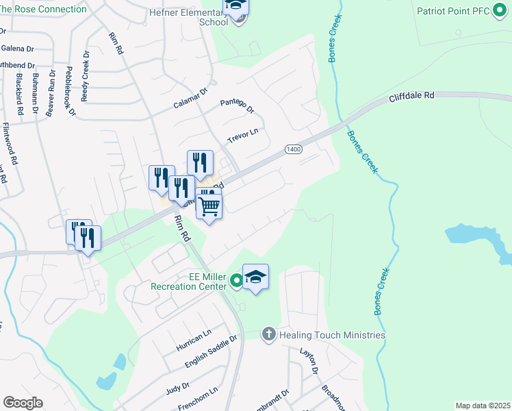 map of restaurants, bars, coffee shops, grocery stores, and more near 7444 Shillinglaw Circle in Fayetteville