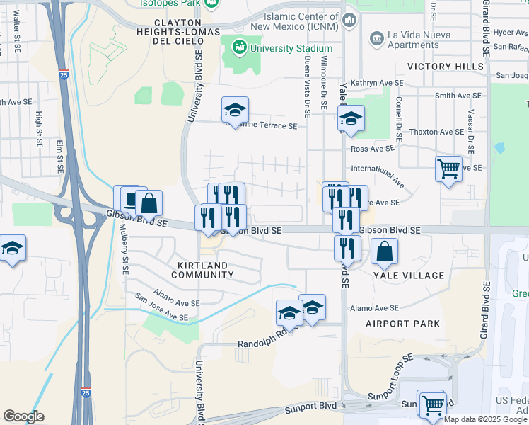 map of restaurants, bars, coffee shops, grocery stores, and more near 99999 Towne Center Lane in Albuquerque
