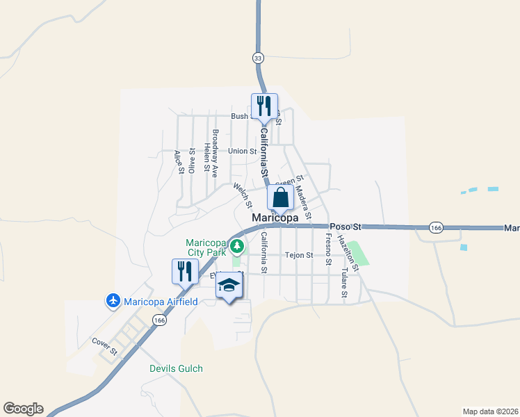 map of restaurants, bars, coffee shops, grocery stores, and more near 500 Welch Street in Maricopa