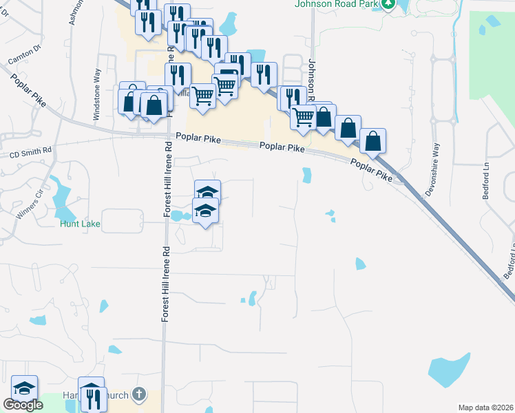 map of restaurants, bars, coffee shops, grocery stores, and more near 9293 Hill Creek Cove in Germantown