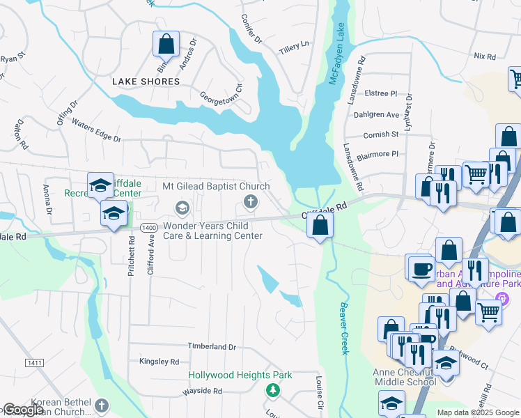 map of restaurants, bars, coffee shops, grocery stores, and more near 524 Mill Cove in Fayetteville