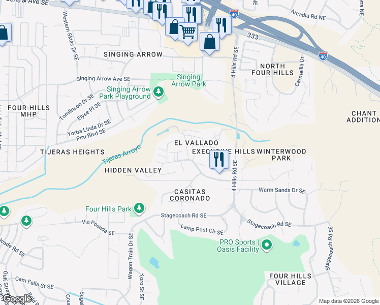map of restaurants, bars, coffee shops, grocery stores, and more near 628 Granite Point Tr Southeast in Albuquerque