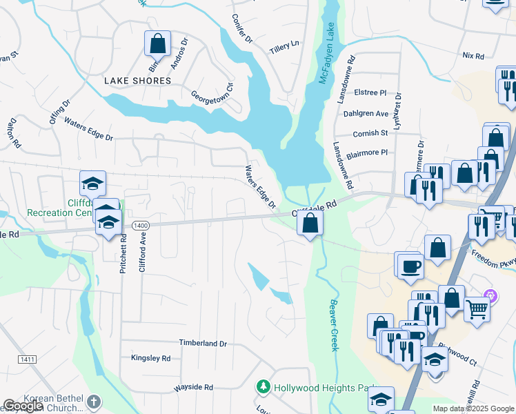 map of restaurants, bars, coffee shops, grocery stores, and more near 537 Mill Cove in Fayetteville