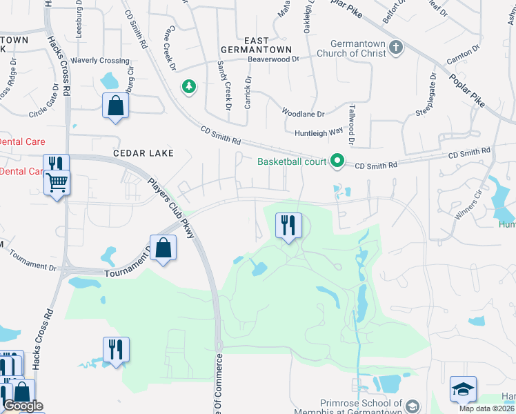 map of restaurants, bars, coffee shops, grocery stores, and more near 3280 Gallery Drive in Memphis