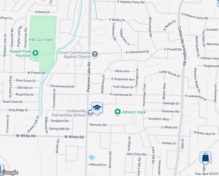 map of restaurants, bars, coffee shops, grocery stores, and more near 730 Webbview Drive in Collierville