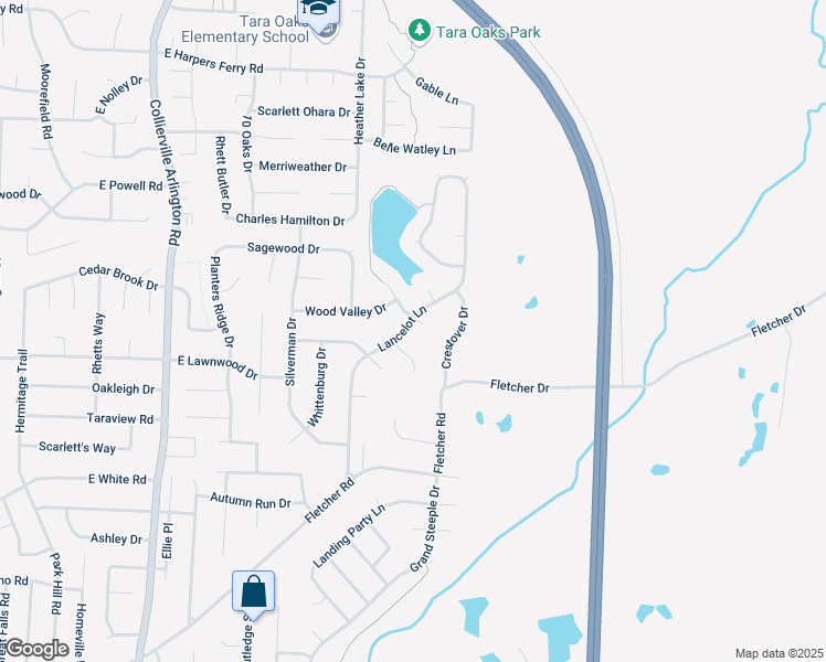 map of restaurants, bars, coffee shops, grocery stores, and more near 732 Lancelot Lane in Collierville
