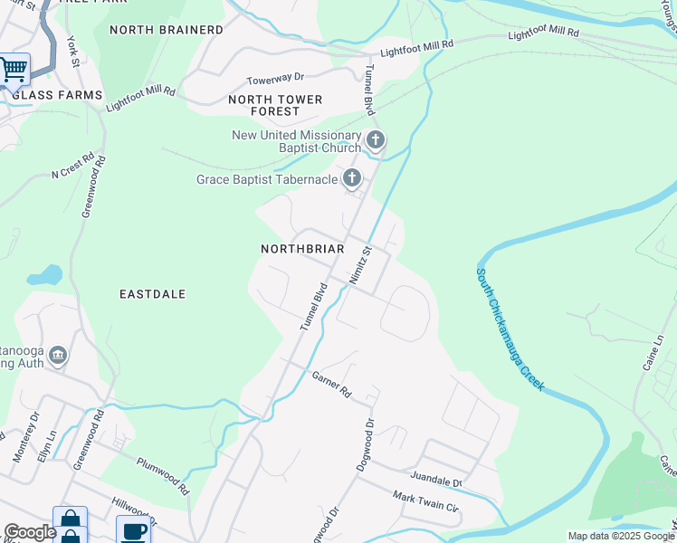 map of restaurants, bars, coffee shops, grocery stores, and more near 2408 Tunnel Blvd in Chattanooga