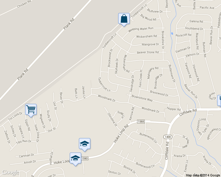 map of restaurants, bars, coffee shops, grocery stores, and more near 6812 Timbercroft Lane in Fayetteville