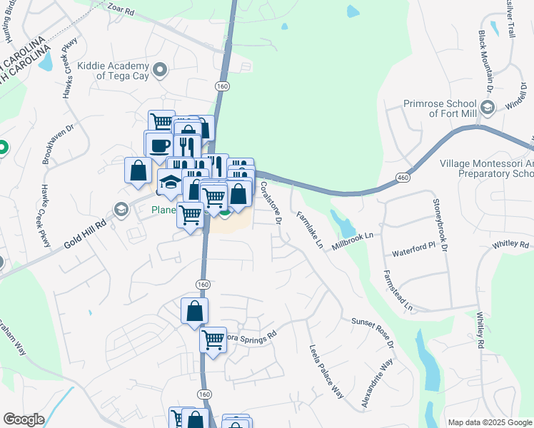 map of restaurants, bars, coffee shops, grocery stores, and more near 919 Azurine Circle in Fort Mill