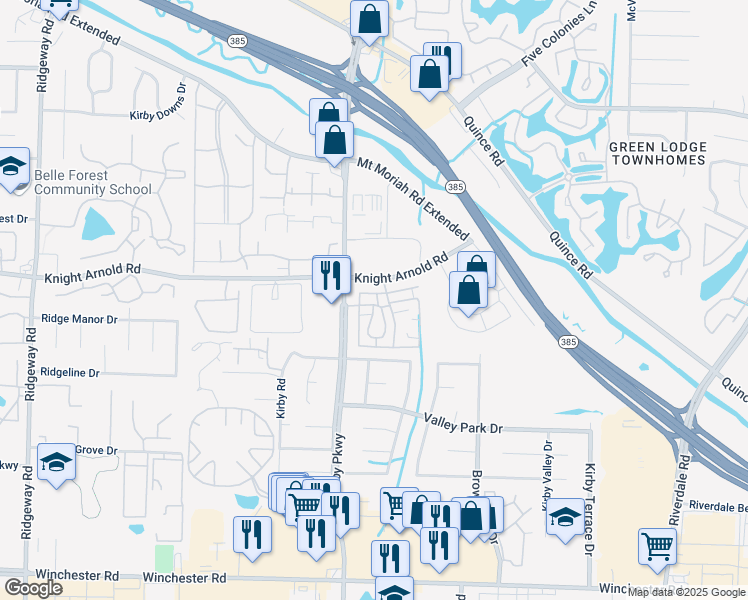 map of restaurants, bars, coffee shops, grocery stores, and more near 6622 Monticello Lane in Memphis