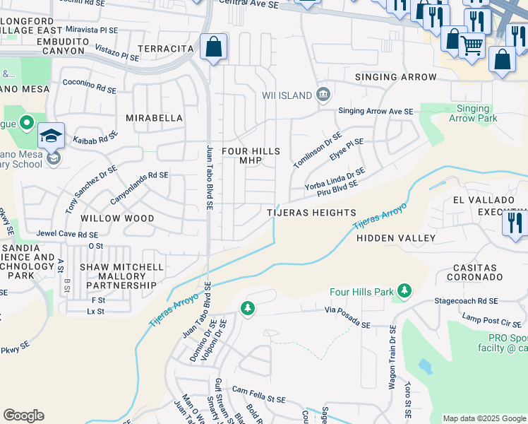 map of restaurants, bars, coffee shops, grocery stores, and more near 12352 Beaver Trail Southeast in Albuquerque