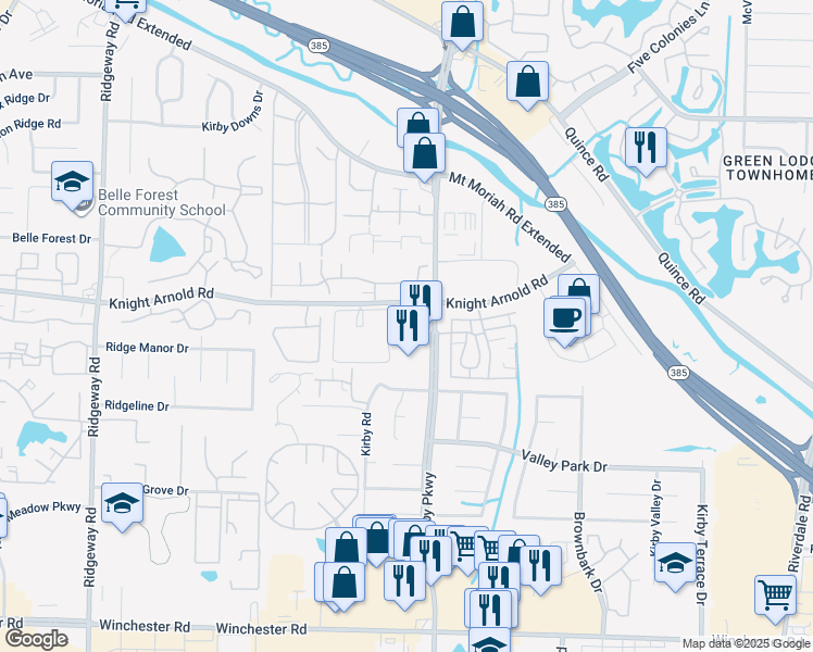 map of restaurants, bars, coffee shops, grocery stores, and more near 6551 Knight Arnold Road in Memphis