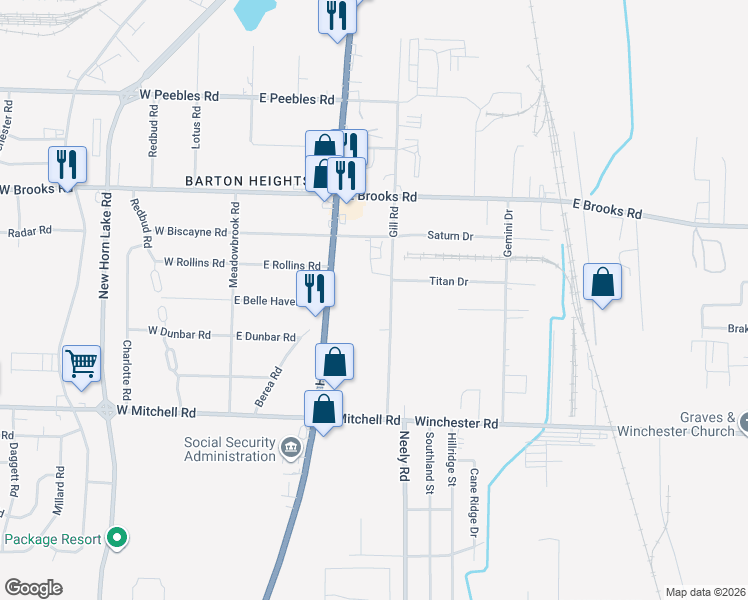 map of restaurants, bars, coffee shops, grocery stores, and more near 3273 Gill Road in Memphis