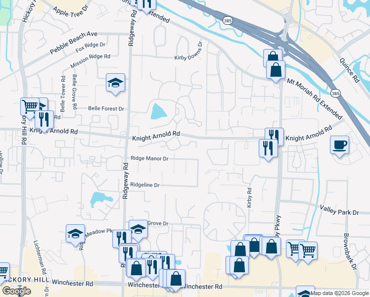map of restaurants, bars, coffee shops, grocery stores, and more near 6335 Arbor Creek Trail in Memphis