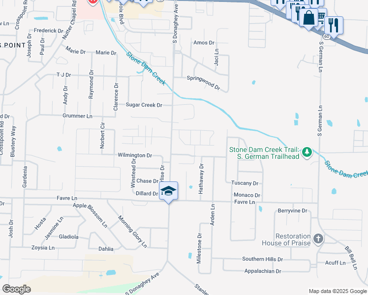 map of restaurants, bars, coffee shops, grocery stores, and more near 2035 Bellingrath Gardens in Conway