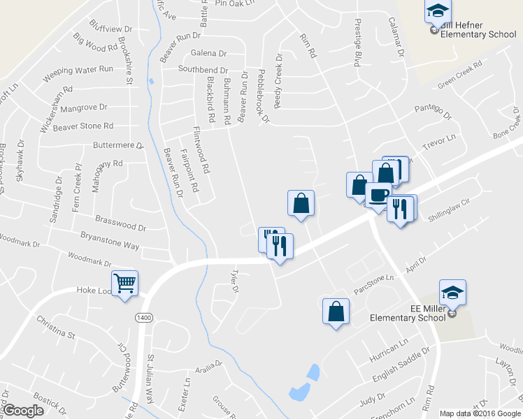 map of restaurants, bars, coffee shops, grocery stores, and more near 423 Buhman Drive in Fayetteville