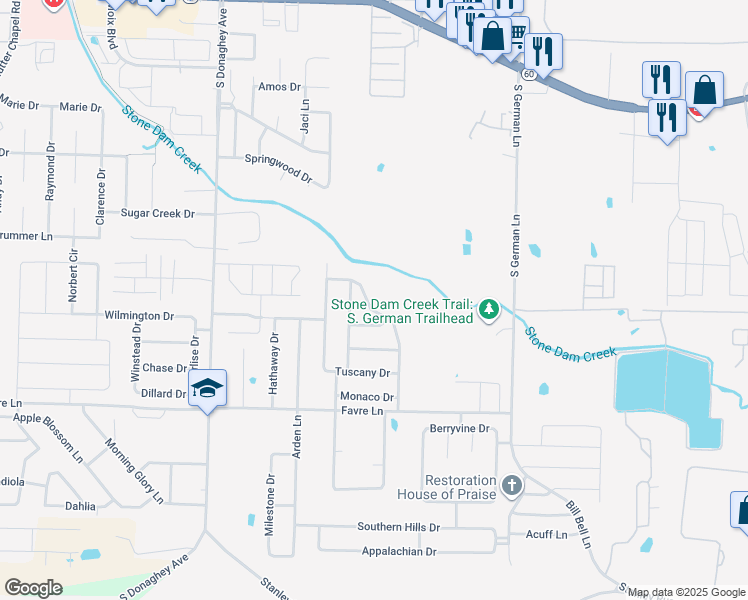 map of restaurants, bars, coffee shops, grocery stores, and more near 1300 Pyramid Drive in Conway