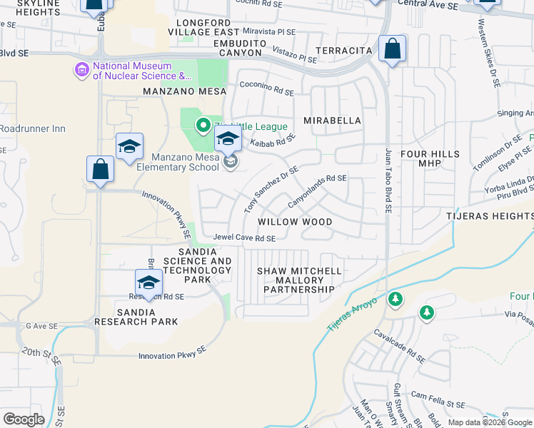 map of restaurants, bars, coffee shops, grocery stores, and more near 1100 Salinas Street Southeast in Albuquerque