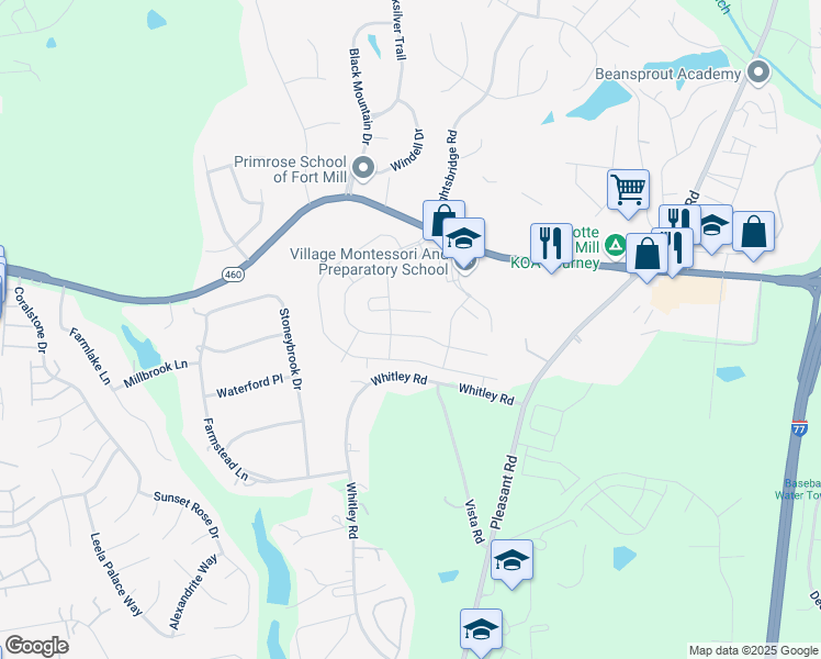 map of restaurants, bars, coffee shops, grocery stores, and more near 373 Garnet Court in Fort Mill