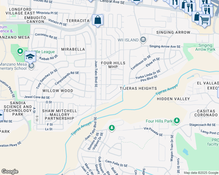 map of restaurants, bars, coffee shops, grocery stores, and more near 12300 Piru Boulevard Southeast in Albuquerque