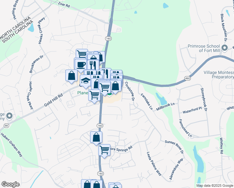 map of restaurants, bars, coffee shops, grocery stores, and more near 773 Crossroads Plaza in Tega Cay