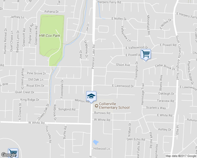 map of restaurants, bars, coffee shops, grocery stores, and more near 155 Bancroft Avenue in Collierville