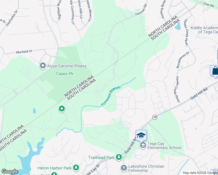 map of restaurants, bars, coffee shops, grocery stores, and more near 3196 Torrence Branch Drive in Fort Mill