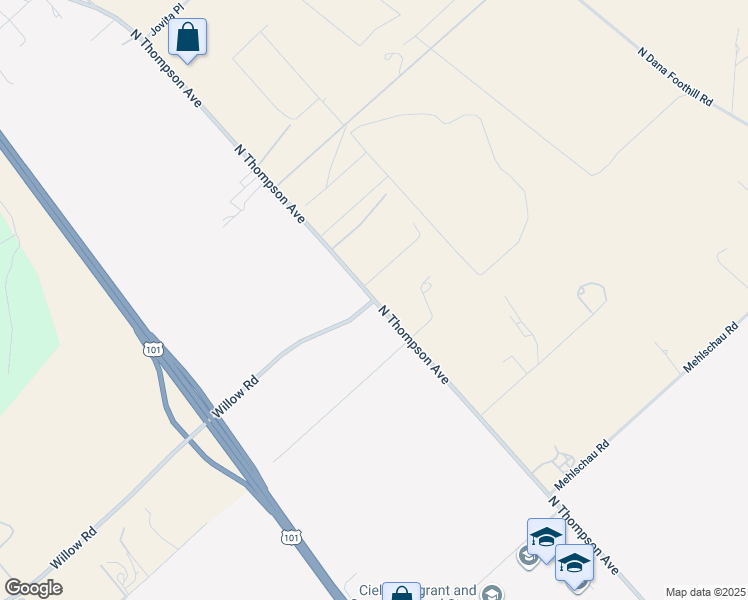 map of restaurants, bars, coffee shops, grocery stores, and more near North Thompson Avenue in Nipomo