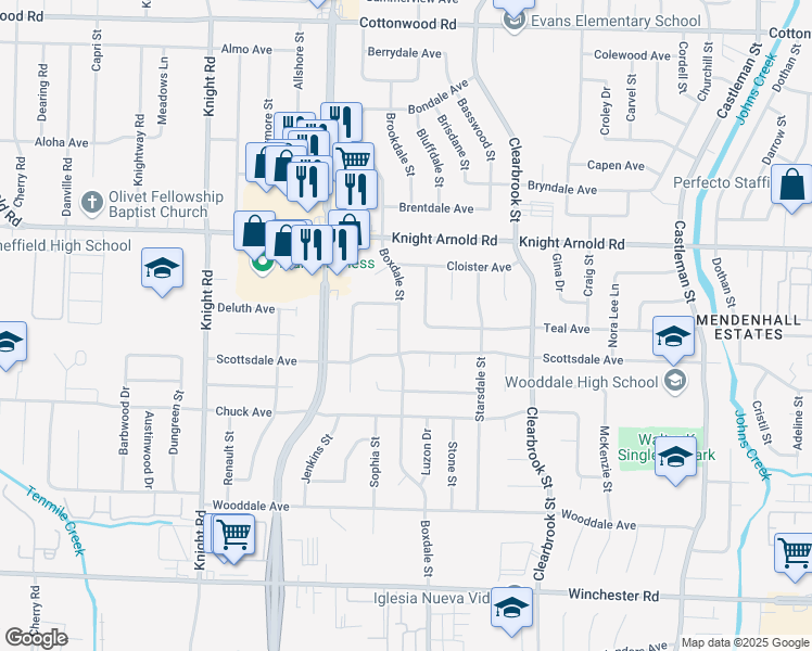 map of restaurants, bars, coffee shops, grocery stores, and more near 3254 Boxdale Street in Memphis