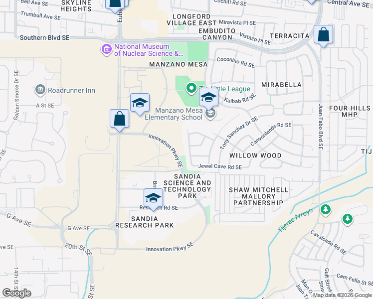 map of restaurants, bars, coffee shops, grocery stores, and more near 1131 Chiricahua Street Southeast in Albuquerque