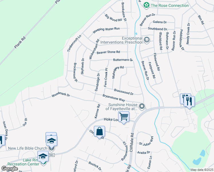 map of restaurants, bars, coffee shops, grocery stores, and more near 6885 Fern Creek Place in Fayetteville